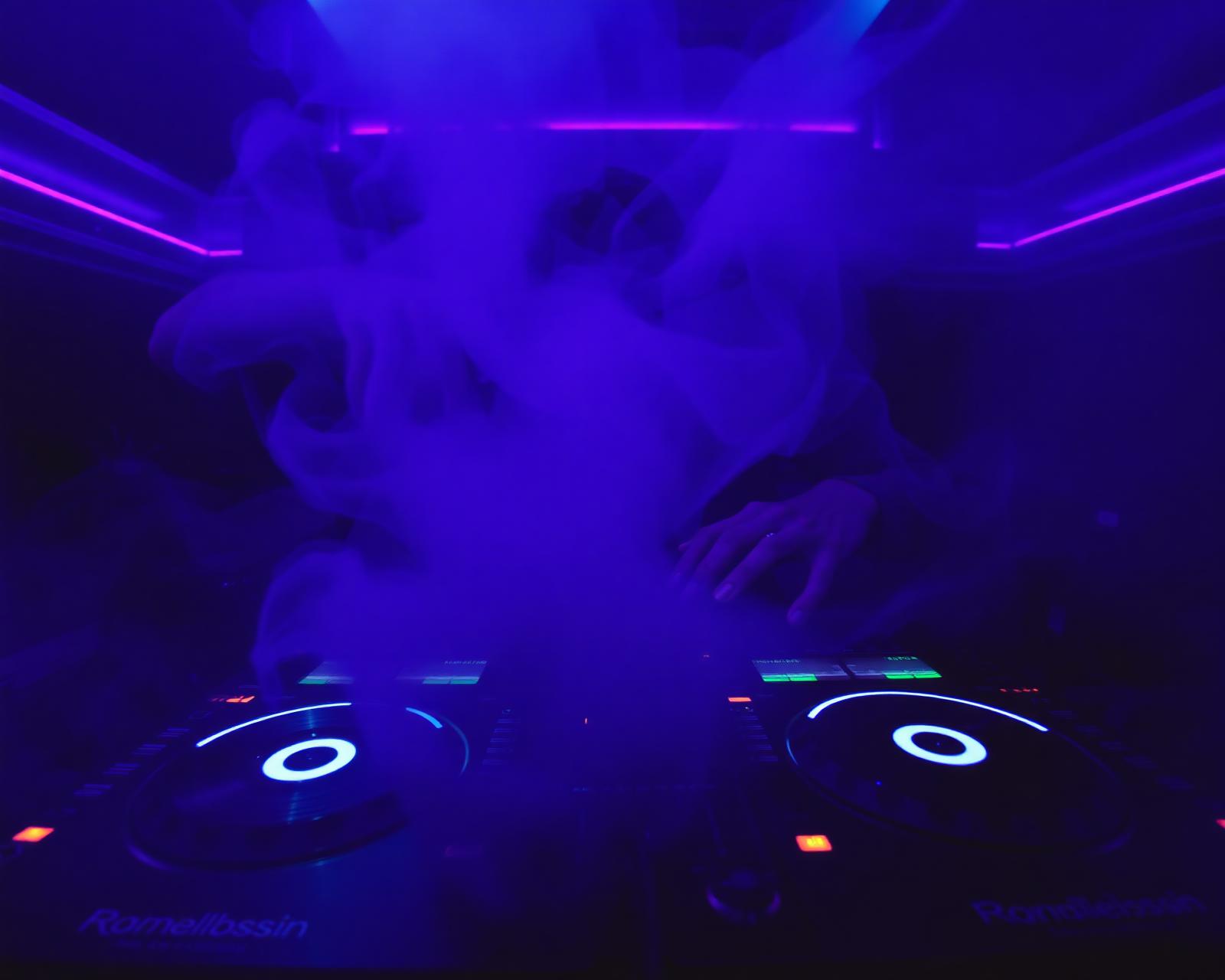 DJ booth in Aurora Noir